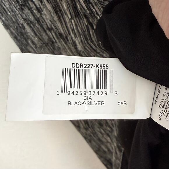 Dress The Population Cia Metallic Long Sleeve Maxi Dress Silver Black NWOT Large - Picture 9 of 9